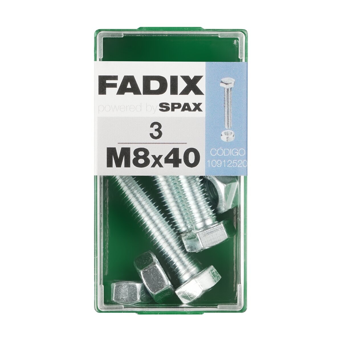 FADIX - Tornillo Cabeza Hexagonal + Tuerca M8 x 40 mm - Caja 3 Uds. - Image 1