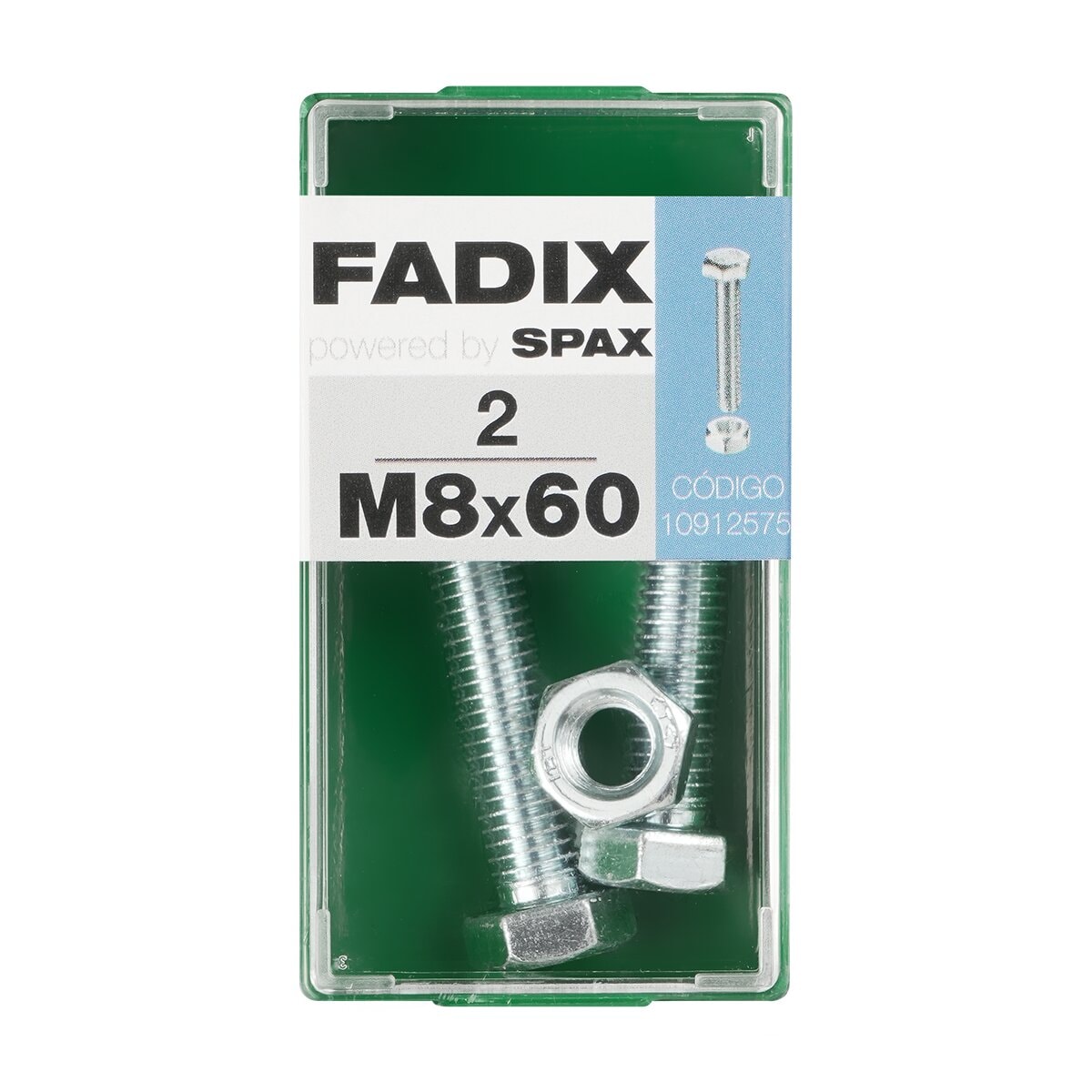 FADIX - Tornillo Cabeza Hexagonal + Tuerca M8 x 60 mm - Caja 2 Uds. - Image 1