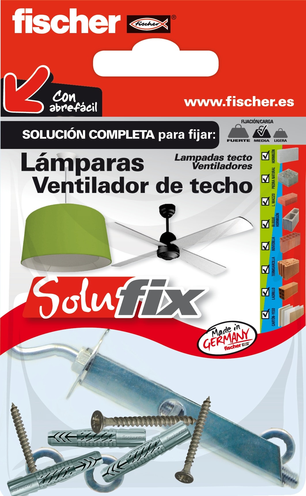FISCHER - Kit Fijación Lámparas-Ventiladores Techo Solufix. - Image 1