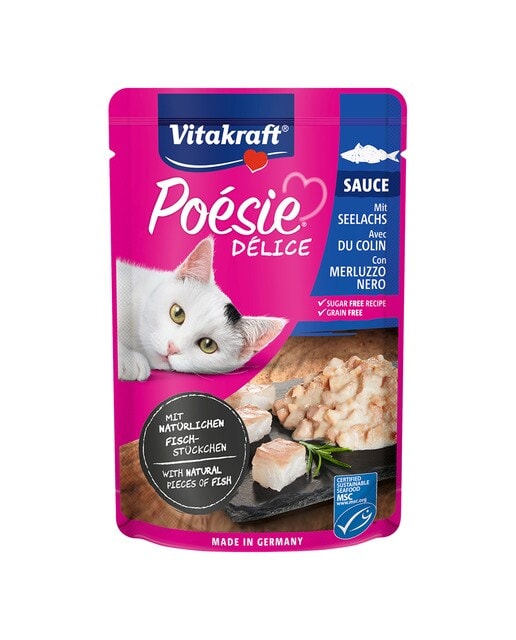 Vitakraft - Comida húmeda para gatos adultos Vitakraft Poésie Délice grain free abadejo en salsa 85 g. - Image 1
