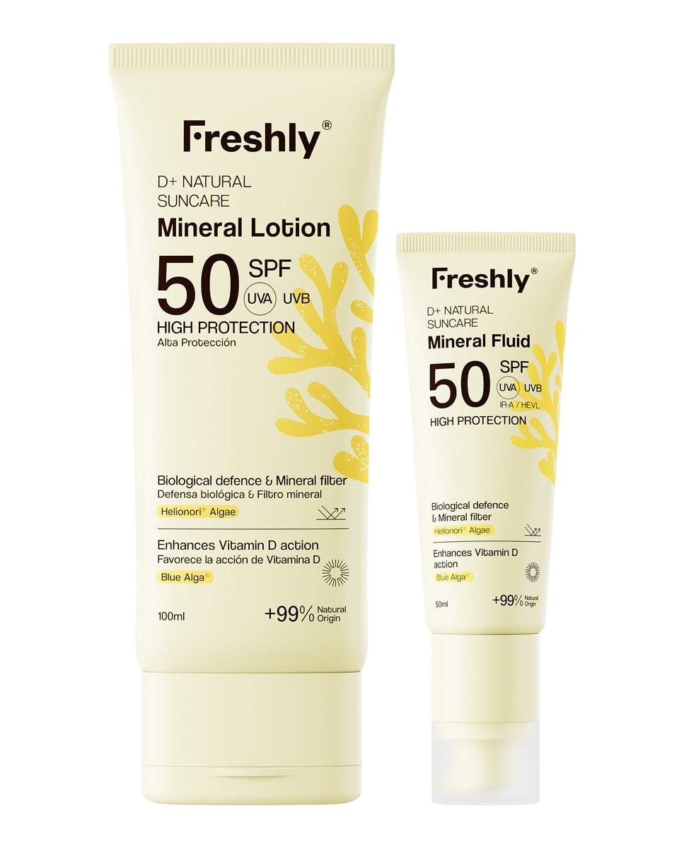 Freshly Cosmetics - Estuche Regalo Fotoprotector natural facial y corporal SPF 50 Full Protection D+ Natural Suncare Pack Freshly Cosmetics. - Image 1