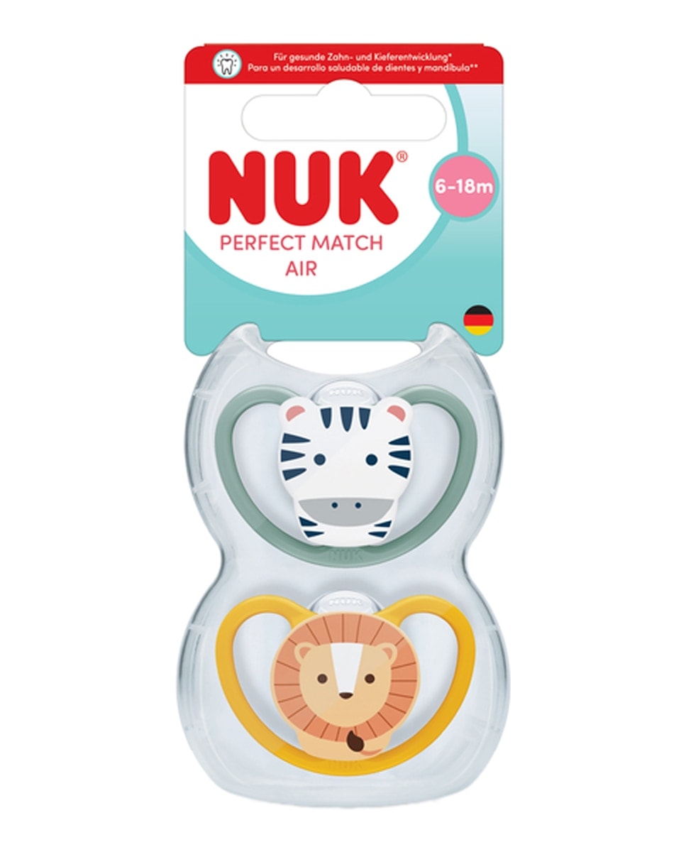 Nuk - Chupete Perfect Match Air Silic. T2 6-18M "Zebra-León" (2 Uds) Nuk. - Image 1