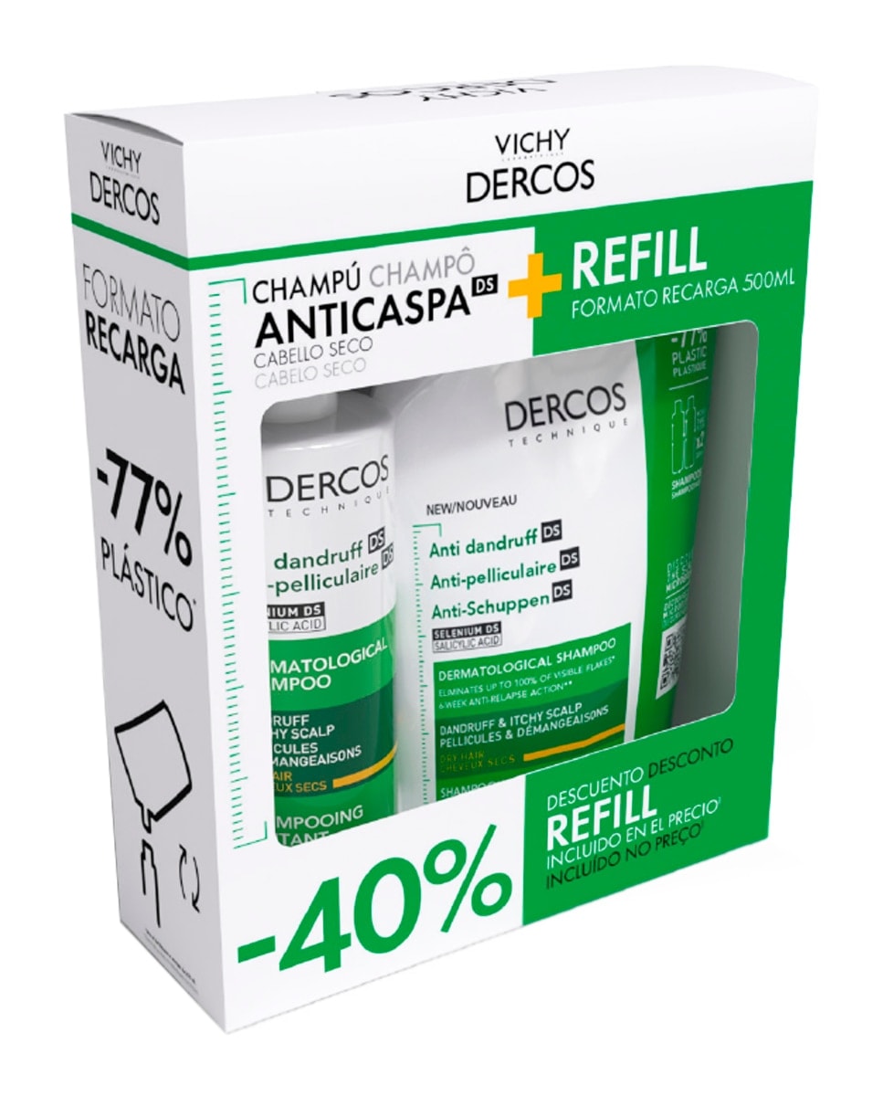 Vichy - Pack Duplo Champú Dercos Caspa Seca con Refill Vichy. - Image 1