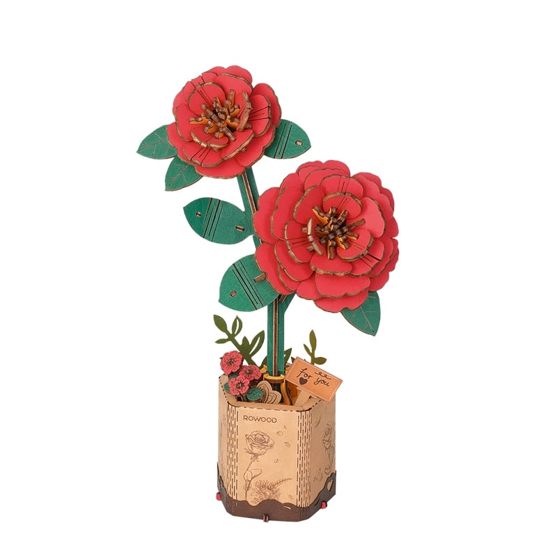 Robotime - Maqueta de madera Robotime Camelia Roja. - Image 1