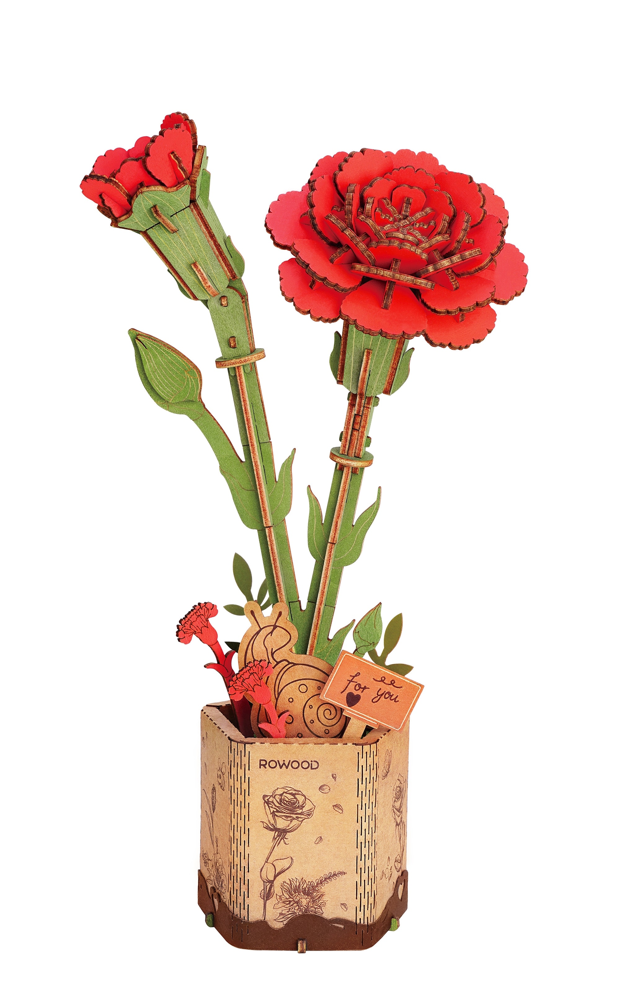 Robotime - Maqueta de madera Robotime Red Carnation. - Image 1