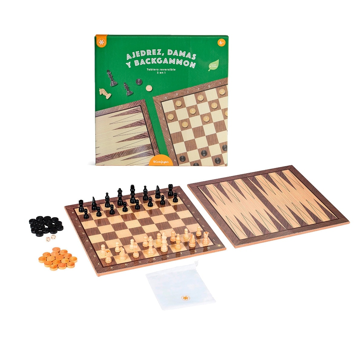 El Corte Inglés - Juego de mesa Ajedrez, Damas y Backgammon de madera sostenible El Corte Inglés. - Image 1