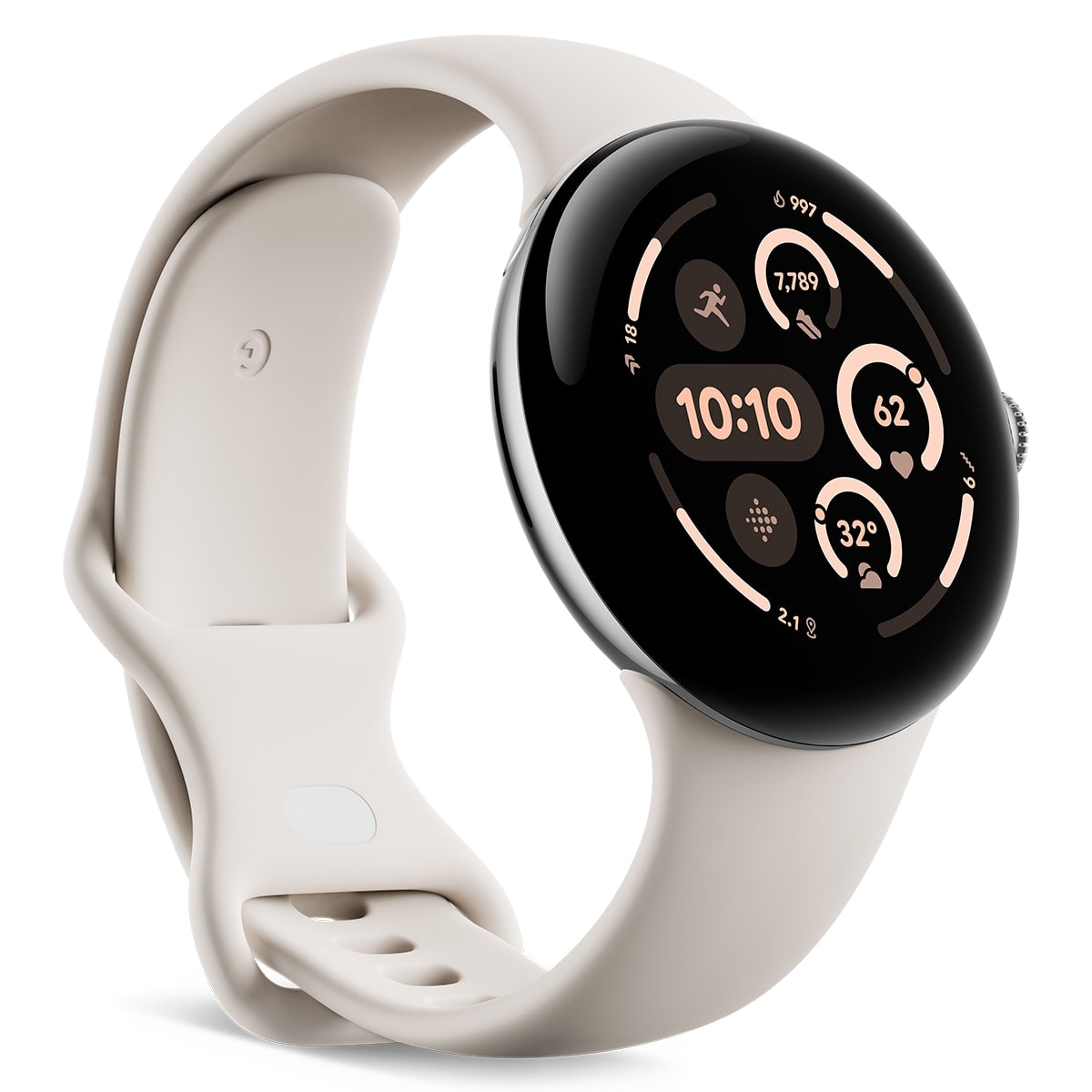 Google - Google Pixel Watch 3 45mm, Caja de aluminio color plata pulida y correa deportiva color porcelana, Wi-Fi Smartwatch. - Image 1