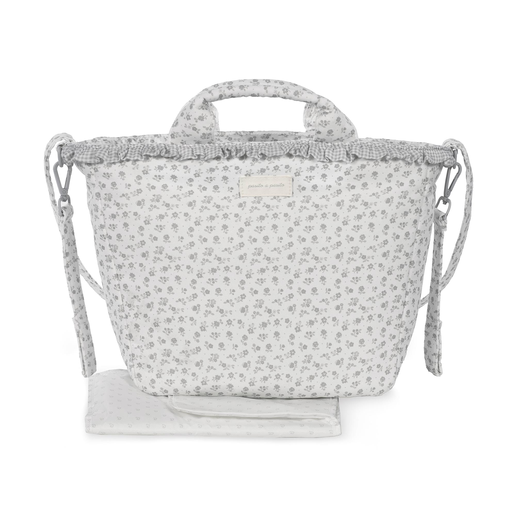 Pasito a pasito - Bolsa Canastilla Little Bloom Flor Gris. - Image 1