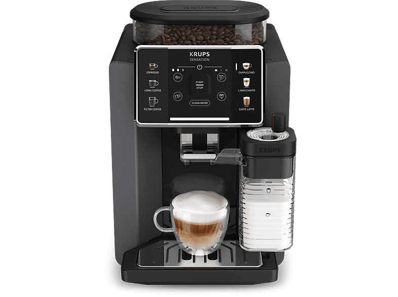 Cafetera superautomática - Krups Sensation Milk EA912B, 15 bar, 1450 W, 1.7 L, 6 modos, 2 tazas, Depósito de leche 0.3 L, Táctil, Gris - Image 1
