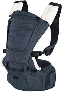 Chicco Hip Seat Porte-bébé Physiologique , Multifonction 3 en 1, avec Base Rigide Détachable, Bretelles Rembourrées et Capuche de Protection, 8 positions - de la Naissance à 15 kg - Denim - Image 1