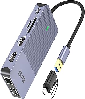 Station d'accueil USB Giq USB C HUB USB 3.0 vers Double HDMI VGA Adaptateur Triple Affichage USB C pour Ordinateur Portable Double Moniteur HDMI Splitter Extender Compatible avec MacBook M1 M2 USB - Image 1