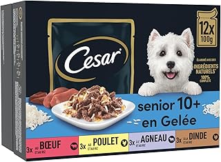 CESAR Repas pour Chien Senior - 48 Sachets Fraîcheur (Lot de 4 Packs 12x100g) - Pâtée pour Chien en Gelée - Boeuf / Poulet / Agneau / Dinde - Nourriture Complète & Equilibrée avec Ingrédients Naturels - Image 1