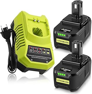 2X 18V 5,5Ah (avec Chargeur) Remplacement Batterie pour Ryobi + Chargeur 9,6V-18V 3A pour Ryobi P106 P107 P108 P100 P102 P103 P105 Self-LED - Image 1