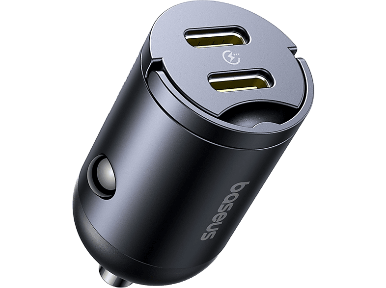 Cargador coche - Baseus Tiny Star Mini, 30W, 2x Tipo-C, Carga rápida, Multidispositivo, Con pestaña de extracción, Universal, Negro Cosmic - Image 1