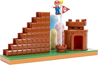 Nintendo Super Mario – Super Mario Bros Action Figure Set – Articulated Mario Figurine 6.35 cm – Castle, Stairs and Interactive Flag Included – Collectable Toy – Child Gift 3 Years + - Image 1