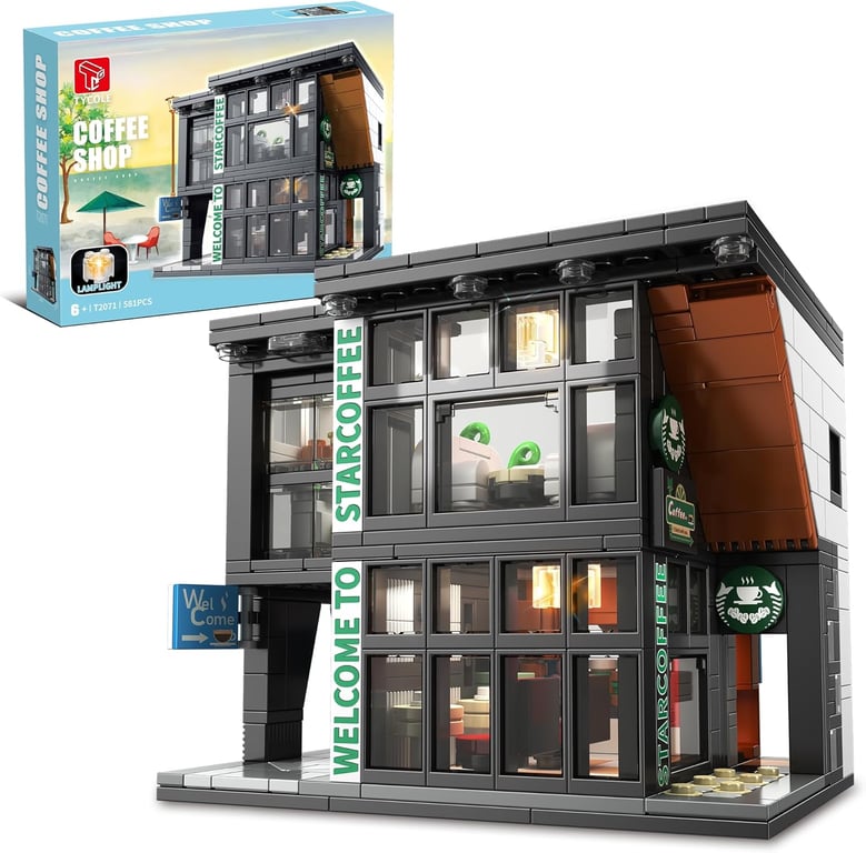 Café City Jeu de Construction avec Éclairage LED, 581 Pièces Architecture Modèle Coffee Maison, Cadeau pour Enfants, Garçons, Filles et Adultes à partir de 6 Ans, Jouet Décoration - Image 1