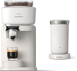 Philips Baristina Machine à expresso - Mousseur à lait inclus - Un véritable expresso, en toute simplicité - 16 bars de pression - Broyeur intégré - Machine blanche avec porte-filtre blanc (BAR303/00) - Image 1
