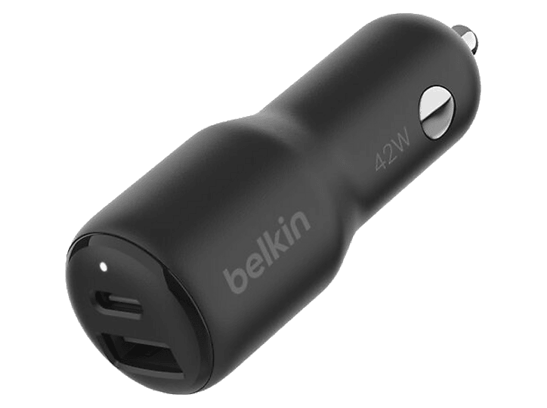 Cargador USB para coche - Belkin CCB005btBK, Dispositivos con carga USB-A y USB-C, Doble puerto USB-C® de 30 W y USB-A de 12 W, Tecnología PPS, Negro - Image 1