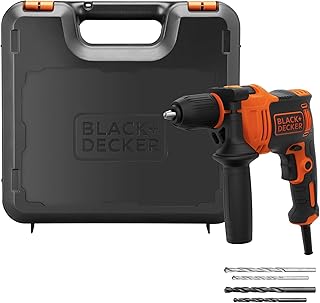BLACK+DECKER Perceuse à percussion filaire haute performance de 710 W, 0-2800 tr/min, avec 4 forets et boîte de kit, BEH710K-QS - Image 1