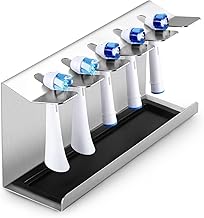 Toothbrush Holder Stainless Steel Toothbrush Holder for Oral-B, iO, Philips Sonicare etc. Toothbrush Holder with Collector Tray Brush Head Holder for 5 Toothbrush Heads - Image 1