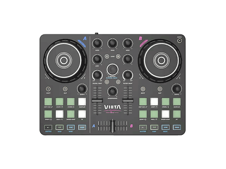 Mezcladora DJ - Vieta Pro Vega, 2 Canales, USB-C y Minijack 3.5mm, Tarjeta de Sonido Integrada, Negro - Image 1