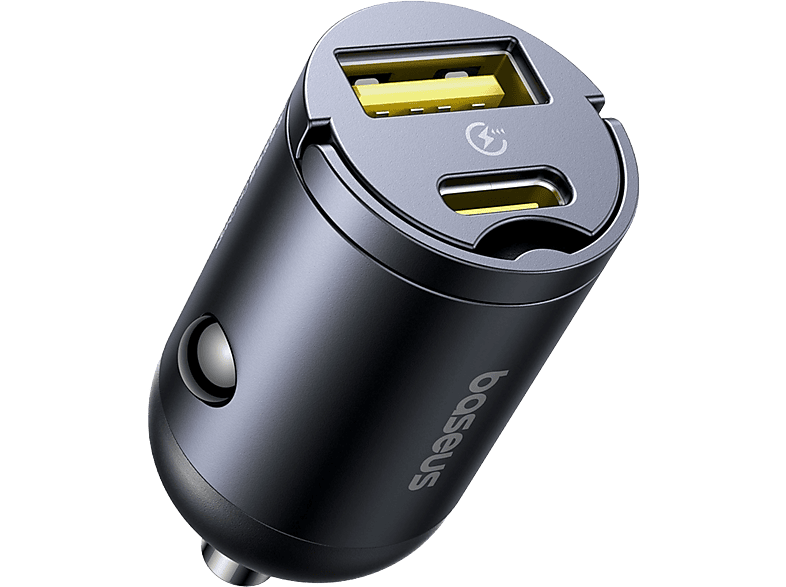 Cargador coche - Baseus Tiny Star Mini, Universal, Tipo-C y USB, 30W, Con cable, Negro Cosmic - Image 1