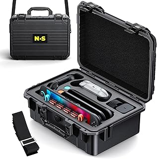 WAXITY [pour Switch 2 et 1] Transport pour Console Nintendo, Pochette pour Switch 2 Étanche, Anti-Choc et à Grande Capacité, Étui de Rangement pour Switch avec Coque Rigide et Protection Complète - Image 1