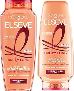 L'Oréal Paris - Duo Shampooing & Démêlant - Sauvez vos 3 derniers cms - Pour Cheveux Long et Abîmés - Enrichi en Kératine Végétale et Huile de Ricin - Elseve Dream Long - 300ml & 250ml - Image 1