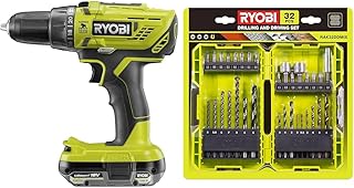 Ryobi - Perceuse-visseuse à percussion BRUSHLESS 18V - 2 vitesses - 50 Nm - 500-1 800 tr/min & Coffret Empilable 32 Accessoires Mixtes Perçage - Vissage - Boulonnage + 1 Porte-embout PH - Image 1