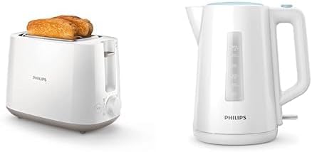 Philips Toaster – 2 Slots, 8 Settings, Pastry Warmer, Defrost, Elevation, White & Philips Electric Kettle – 1.7 L, Spring Lid and Indicator Light, 360° Base - Image 1