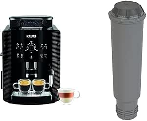 KRUPS ESSENTIAL BLACK Coffee Bean Grinder Espresso Maker 2 Cup Automatic Cleaning Cappuccino Steam Nozzle YY8125FD & Claris Aqua Filter Cartridge F08801 - Image 1