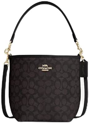 COACH Signature Canvas Shoulder Bag, Black/Gold Hardware, Small - Image 1
