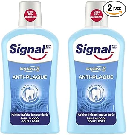 SIGNAL - Bain de Bouche Intégral 8 Anti-Plaque - Lutte contre les bactéries et la plaque dentaire - Haleine fraiche longue durée - Sans Alcool - 500ml (Lot de 2) - Image 1
