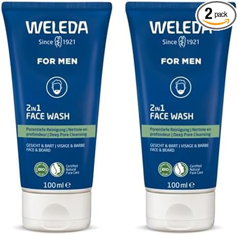 WELEDA - Gel nettoyant 2en1 visage et barbe Homme - Nettoie en profondeur, prévient les impuretés et réduit l'excès de sébum - NATRUE* - Vegan*** -100 ml (Lot de 2) - Image 1