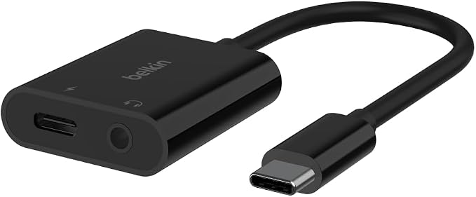 Belkin RockStar™ USB-C® 3.5mm Audio + Charging Adapter (60W USB-C Power Delivery Audio Adapter for iPhone 15, iPad Pro, Galaxy, Note, Google Pixel, LG, Sony Xperia, etc., Black) - Image 1