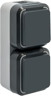 SIEMENS - Double prise de courant 2P+T verticale étanche IP55 – Pose en saillie, idéale pour extérieur, résistante à l'eau et à la poussière - Image 1
