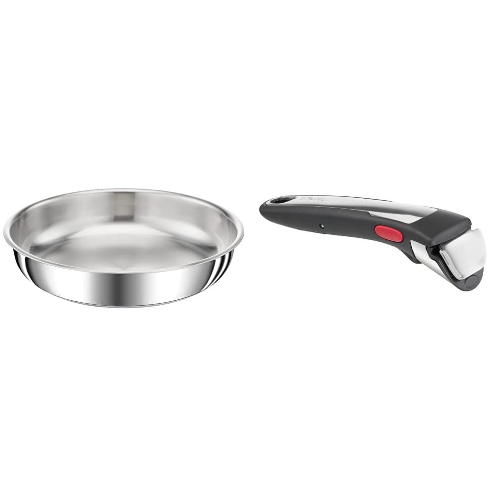Tefal Ingenio Preference Frying Pan 28 cm, Stackable, Stainless Steel, Induction, Versatility, Space Saving L9720602 & Tefal Ingenio Premium Removable Handle, Black, Bakelite, 4.5 x 0.1 x 17.5 cm - Image 1