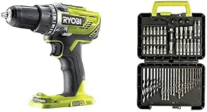 RYOBI - 18V ONE+ Drill-Driver - 50NM, 500-1800 rpm, 2 Speeds - 13 mm chuck, LED, GripZone handle, Rotary inverter, Bit holder & Box 60 drilling and screwing accessories - Image 1