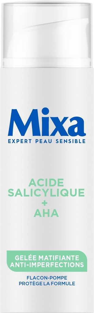 Mixa - Gelée Matifiante Anti-Imperfections à l'Acide Salicylique + AHA - Peaux Grasses et Acnéiques - Contrôle du Sébum - Texture Sorbet Légère et Rafraîchissante - Flacon-Pompe Antioxydant - 50 ml - Image 1