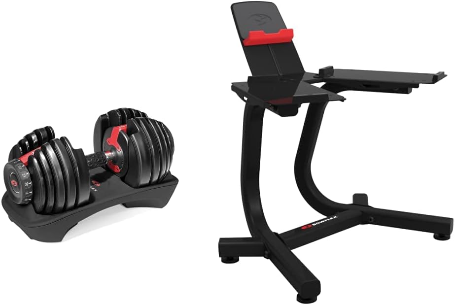 Bowflex SelectTech 552i Compact Variable Load Dumbbell (Price for 1 Single Dumbbell Adjustable from 2 to 24 kg). & SelectTech Multimedia Stand Station for Dumbbells 552i - Image 1