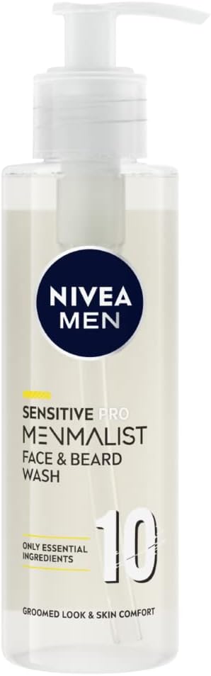 NIVEA MEN Sensitive Pro Menmalist Face & Beard Wash (200 ml), Face Wash for Men, 10 Essential Ingredients to Gently Remove Dirt and Oils - Image 1