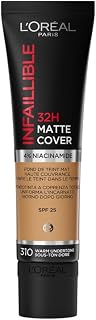 L'Oréal Paris - Fond de Teint Mat Haute Couvrance Waterproof - Longue Tenue - Léger & Matifiant - SPF 25 - Infaillible 32H Matte Cover - Teinte : 310 Sous-Ton Doré - 30 ml - Image 1