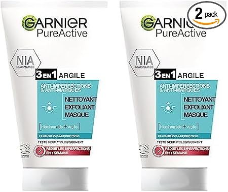 GARNIER Pure Active - Nettoyant 3-En-1 Argile - Nettoyant, Exfoliant & Masque - Anti-Imperfections & Anti-Marques - Niacinamide & Argile - Vegan & Cruelty Free - Peaux Mixtes à Grasses - 150 ml - Image 1