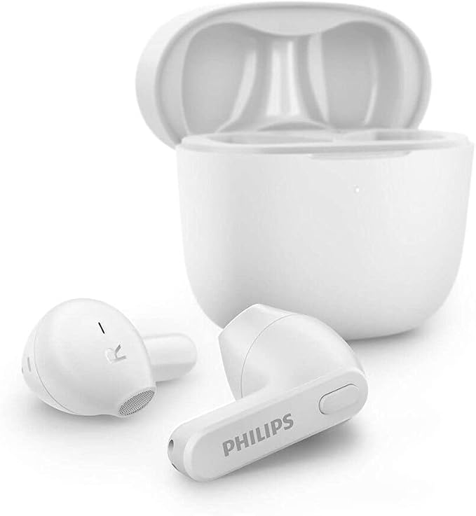 Philips Intra Wireless Headphones - Auxricular for Adults, No Tips, Ultra-Thin Charging Case, Splash and Sweat Resistant, Bluetooth, Built-in Mic, White - Image 1
