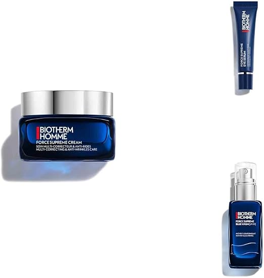 Trio Biotherm Homme, Force Supreme Face Reshaper, Anti-Aging Face Cream for Men 50 ml + Eye Serum 15 ml + Anti-Aging Face Serum – With Pro-Retinol – Anti-Wrinkle – 60 ml - Image 1