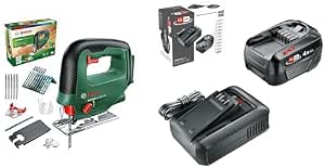 Bosch UniversalSaw 18V-100 Cordless Jigsaw (18V System) - Amazon Exclusive + Bosch Battery and Quick Charger Starter Set 18V (1 x 4.0Ah Lithium-Ion Battery; 1 x Quick Charger) - Image 1