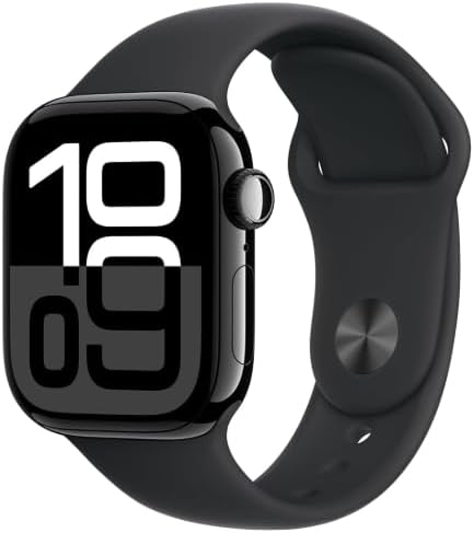 Apple Watch Series 10 [GPS, 42mm] - Jet Black Aluminum Case with Black Single Buckle Strap, Size 6 (Refurbished) - Image 1