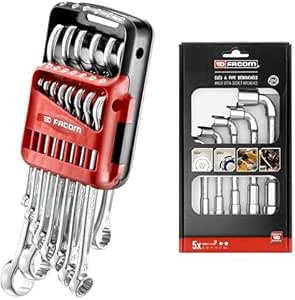 FACOM - Set of 14 Combination Spanners - 440.JP14PB - Metric Combination Keys - Dimensions from 7 to 24 mm- Chemical and Shock Resistant - Portable Case & 76.J5PB Set of 5 Open End Pipe Wrenches - Image 1