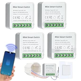 4 x Smart Switch Modules 2 Way WIFI Switch DIY Compatible with Tuya App, Alexa and Google Home, Connected Switch Neutral Driver Needed-Fits Behind One - Image 1