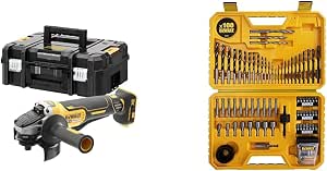 DEWALT - Brushless grinder XR 18V 5Ah Li-Ion - DCG406NT-XJ - Cordless grinder with paddle switch - Ø125mm blade - 1000W & Set of 100 High Performance Drilling and Screwing Pieces - Image 1